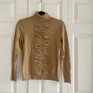 Alfani Petite gold sparkly turtleneck sweater with ruffle detail